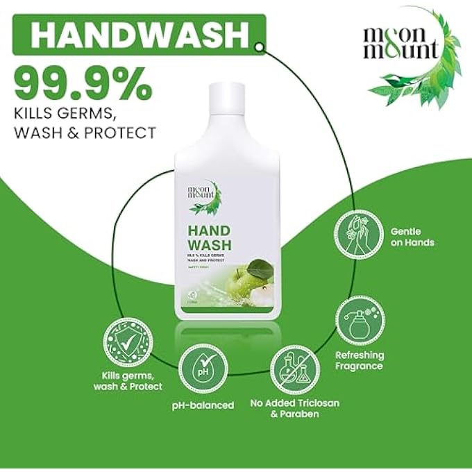 Moon & Mount HAND WASH PROTECTION FROM GERMS, HAND WASH LIQUIDS 1 LITER LIQUID HANDWASH FOR EVERYDAY USE (GREEN APPLE) - Image 4